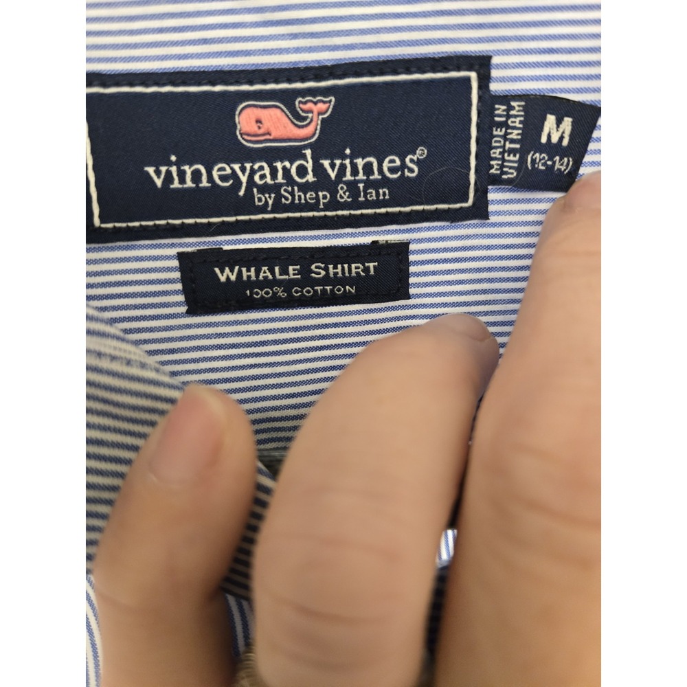Vineyard Vines Button Down Shirt Youth Medium Blue Whale Plaid Long Sleeve Boys - Picture 3 of 5